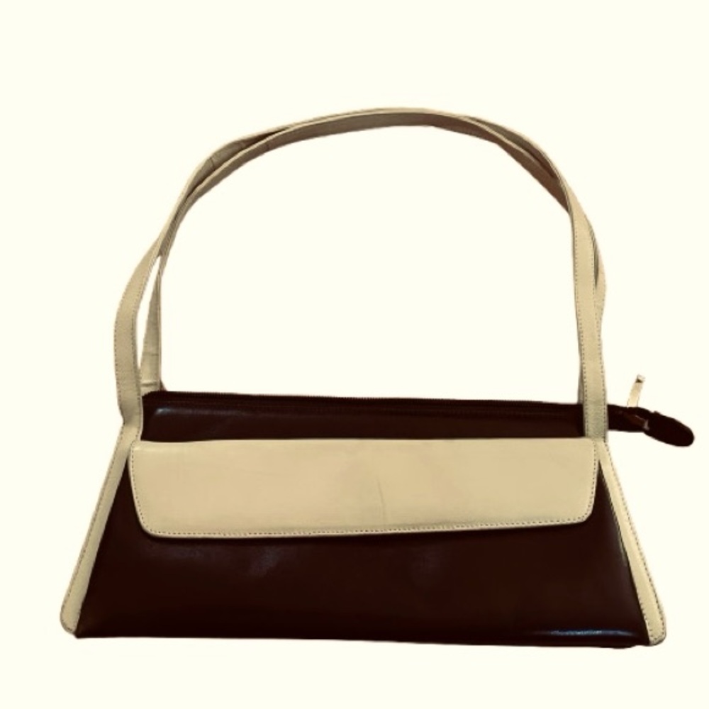 Vintage Kurt Geiger Tan and Black Trapezoid Double Strap Shoulder Bag